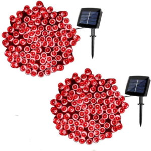 2 Pack Solar String Lights 72ft 22m 200 LED 8 Modes Solar Powered Outdoor Lighting Waterproof Christmas Fairy Lights for Xmas Tree Garden Homes Ambiance Wedding Lawn Party Decor (Red)