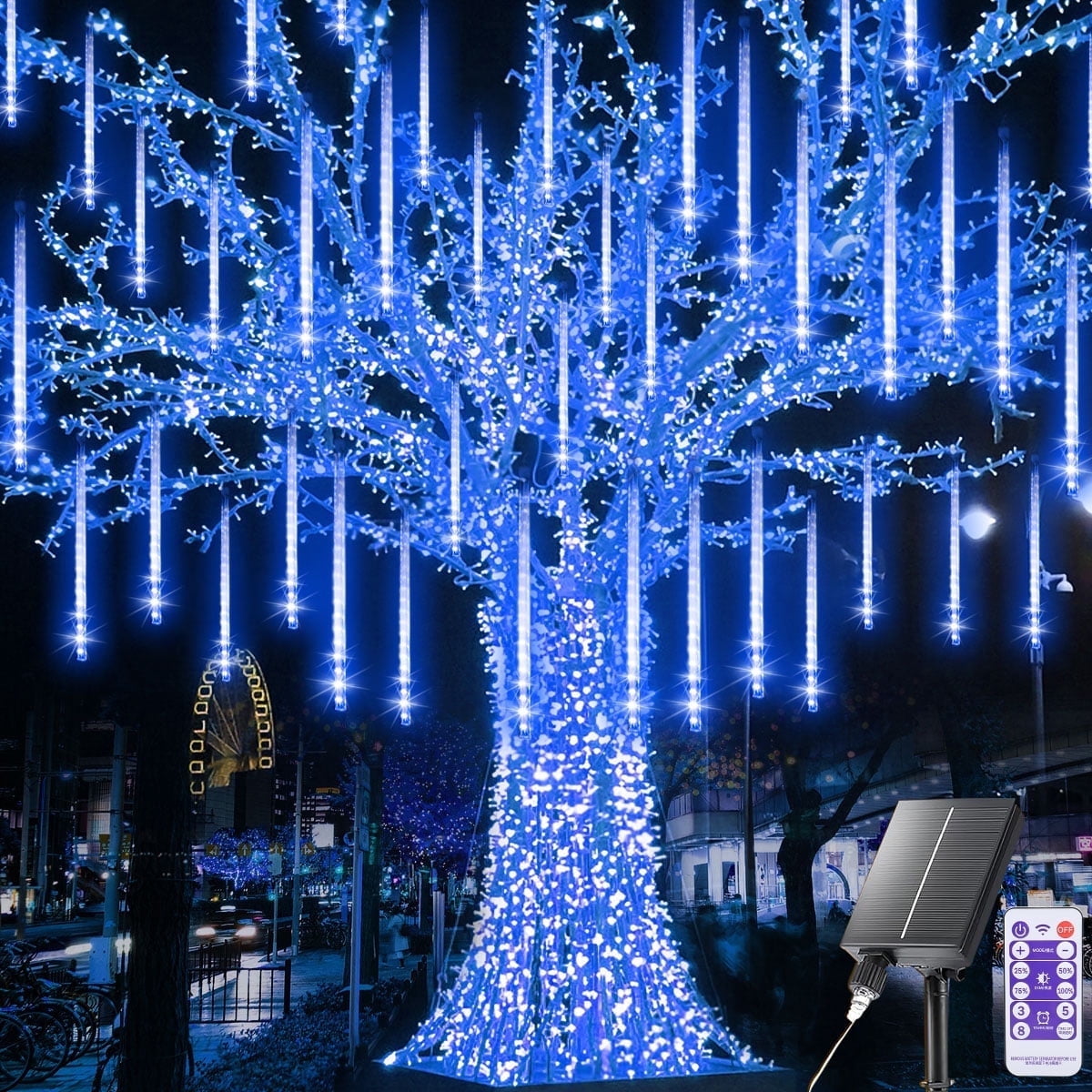 Meteor Shower Rain Lights, 8 Tube 288 LED Waterproof Icicle Snow Fall String Cascading Lights, Rain Drop Lights for Holiday Birthday Party Garden Home Patio Indoor Outdoor Decoration (Blue)