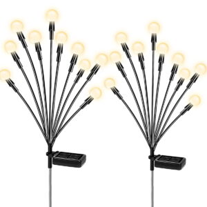 GLUAAE 2 Pack Solar Garden Lights, Starburst Swaying Light, Outdoor Decorative Solar Lights, Warm White 10 LED Path Lights for Patio Yard Decoration