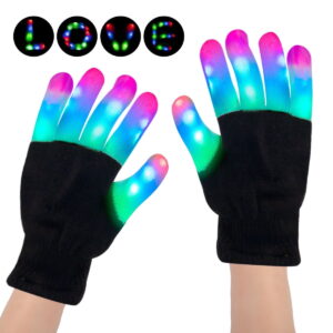 GLUAAE LED Gloves, Unisex Light up Gloves with Finger Lights in 3 Colors and 6 Modes.