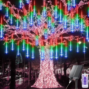 Meteor Shower Rain Lights, 8 Tube 288 LED Waterproof Icicle Snow Fall String Cascading Lights, Rain Drop Lights for Holiday Birthday Party Garden Home Patio Indoor Outdoor Decoration (Multicolor)