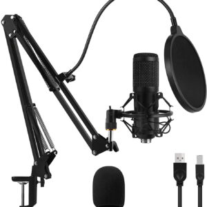GLUAAE USB Gaming Microphone Streaming Podcast PC Microphone Condenser Mic Kit with Flexible Arm for Skype Youtuber Gaming Recording Singing PS4 Computer Studio Laptop