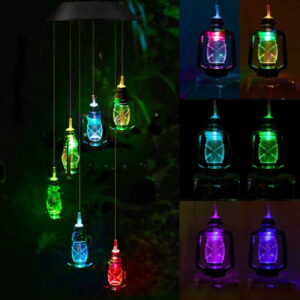 GLUAAE Color-Changing Solar Wind Chime - Waterproof Outdoor Hanging Light for Garden, Patio (Lanterns)