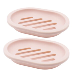 2-Pack Soap Dish with Drain, Soap Holder, Soap Saver, Easy Cleaning, Dry, Stop Mushy Soap (Pink)