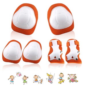 GLUAAE Adjustable Kids Sport Knee Pads with Elbow Pads Wrist Braces, ABS Shell Sponge