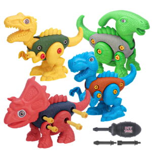 GLUAAE Detachable Dinosaur Toy Dinosaur Building Blocks Play Set for 3-10 Years Old Boys Girls, Toddler Stem Learning, 4PACK