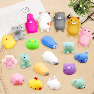 GLUAAE 38 Pcs Cute Kawaii Squishies Animals Stress Relief Toys for Kids Adults Soft Squeeze Reliever Anxiety Toys Cat Panda Seal Polar Bear Fox Rabbit Cat Claw Easter Egg Fillers Gifts(Random)
