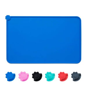 GLUAAE Found Silicone Waterproof Dog Cat Pet Food Mats Tray - Non Slip Pet Dog Cat Bowl Mats Placemat - FDA Grade Dog Pet Cat Feeding Mat-BLUE
