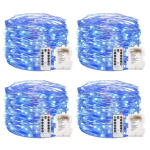 Fairy Lights Battery Operated - Led String Lights 8 Modes 66Ft 200 LED Starry Lights - Silver Wire Firefly Lights for Wedding Birthday Party Christmas Decoration - Blue 4Pack