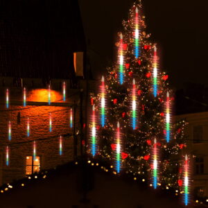 Christmas Lights Outdoor, Meteor Shower Falling Rain Lights 10cm 10 Tube 200 LED Icicle Cascading Lights for Xmas Tree Wedding Party Decoration, -Multicolor