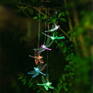 GLUAAE Crystal Dragonfly Multi Color Changing Wind Chimes, Solar Wind Chimes Outdoor Waterproof Wind Mobile Solar Powered Led for Home, Yard, Night Garden, Party, Festival Decor