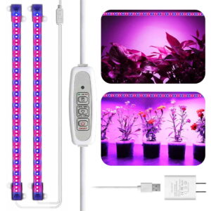 GLUAAE LED Grow Light for Indoor Plants, 20W Plant Grow Light Strips, Auto On / Off Timer , 48 LEDs /4 Dimmable Levels, Light Bars for Gardening Seedlings Greenhouse, Two Pack