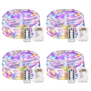 66 Feet 200 Led Fairy Lights Battery Operated with Remote Control Timer Waterproof Silver Wire Twinkle String Lights for Bedroom Indoor Outdoor Wedding Dorm Decor Multicolor 4Pack