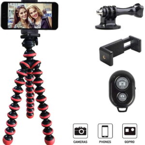 GLUAAE Phone Tripod Stand, Flexible Cell Phone Tripod Portable and Adjustable Camera Stand Holder with Wireless Remote Compatible for iPhone Android Phone Samsung Compact Digital Camera-RED