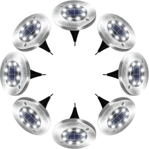 GLUAAE Solar Ground Lights, 8 LED Inground Solar Lights, Solar Powered Garden Lights for Outdoor Pathway Lawn Yard Patio Walkway Waterproof in-Ground Light- Bright White (8 Pack)