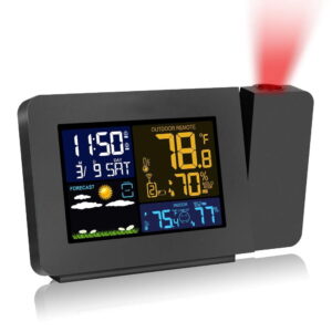 GLUAAE Projection Alarm Clock – Digital Ceiling Projector with Temp Display, Dual Alarms, Weather Forecast & Battery Backup