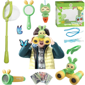 GLUAAE Bug Catcher Kit for Kids - 31 Piece Explorer Set with Binoculars, Net & Outdoor Tools, Fun Camping & Nature Toys for Boys Girls Ages 3+