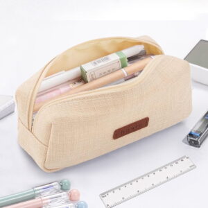 GLUAAE Portable Stylish Pen Bag,Stationery Pouch,Multi-Colored Pencil Bag,Cosmetic Pouch Bag,Compact Zipper Bag (Beige)