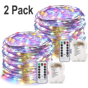 Gluaae 2 Pack 200 LED Fairy Lights Battery Operated, 66Ft Christmas Lights with Remote, 8 Modes Copper Wire Twinkle Lights for Bedroom Centerpiece Patio Indoor Outdoor Gift Decor (Multicolor)