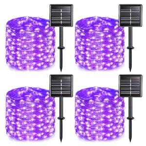 GLUAAE Solar String Lights, 100 LED Solar Fairy Lights 33 feet 8 Modes Lights Waterproof Outdoor String Lights for Garden Patio Gate Yard Party Wedding Indoor Bedroom(Purple)-4Pack
