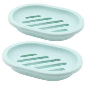 2-Pack Soap Dish with Drain, Soap Holder, Soap Saver, Easy Cleaning, Dry, Stop Mushy Soap (Green)