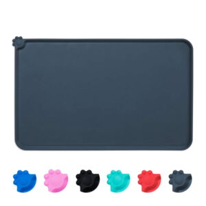 GLUAAE Found Silicone Waterproof Dog Cat Pet Food Mats Tray - Non Slip Pet Dog Cat Bowl Mats Placemat - FDA Grade Dog Pet Cat Feeding Mat-GRAY