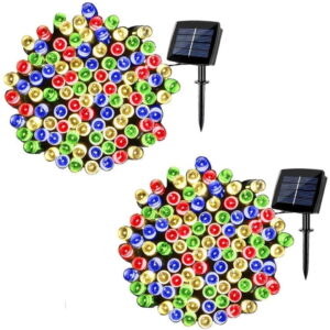 2 Pack Solar String Lights 72ft 22m 200 LED 8 Modes Solar Powered Outdoor Lighting Christmas Fairy Lights for Xmas Tree Garden Homes Wedding Party Decor (Multicolor)