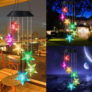 GLUAAE Solar Wind Chime - Color-Changing LED Outdoor Decor with Blue Stars