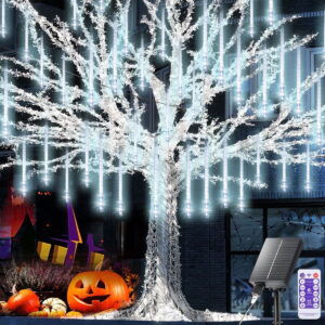 Outdoor Meteor Shower Lights, 11.8 Inch 8 Tube 192 LEDs Meteor Light, Christmas Snow Falling Rain Lights for Xmas Tree Holiday Wedding Outdoor Party Patio Decoration (White)