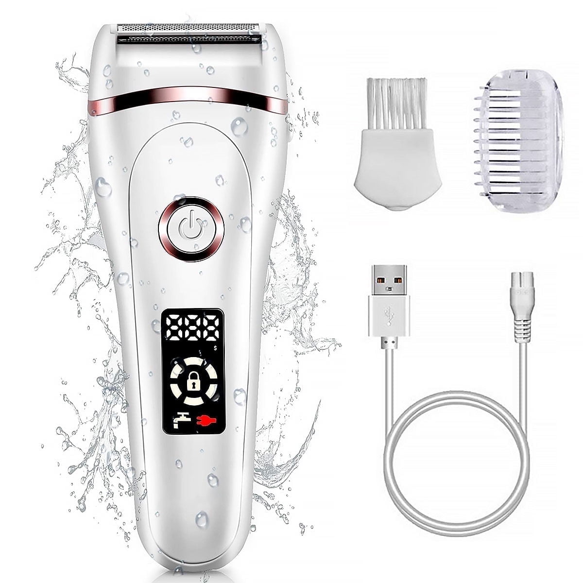 TiokMc 3-in-1 Electric Razor for Women, Rechargeable Wet & Dry Lady Shaver, Body Hair Remover for Face, Legs, Underarms & Bikini with LED Display, White