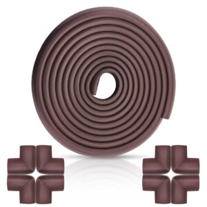 GLUAAE Table Corner Edge Protectors, Furniture Edge Corner Bumper Guard, Fireplace Baby Proofing, 3M Pre-Taped Corners, 16.5 ft (15 ft Edge + 4 Corners), Brown
