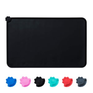 GLUAAE Found Silicone Waterproof Dog Cat Pet Food Mats Tray - Non Slip Pet Dog Cat Bowl Mats Placemat - FDA Grade Dog Pet Cat Feeding Mat-BLACK