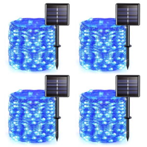 GLUAAE Upgraded Solar String Lights Outdoor, Mini 33Feet 100 LED Copper Wire Lights, Solar Powered Fairy Lights, Waterproof Solar Decoration Lights(Blue)-4Pack