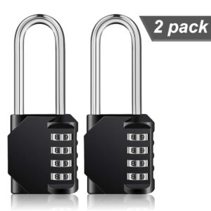 GLUAAE 4 Digit Combination Lock 2.2 Inch Long Shackle and Outdoor Waterproof Resettable Padlock for Gym Locker, Hasp Cabinet, Gate, Fence, Toolbox (Black, Pack of 2)