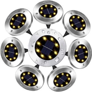 GLUAAE Walkway LED Inground Solar Waterproof in-Ground Light, Warm White, 8 Pack