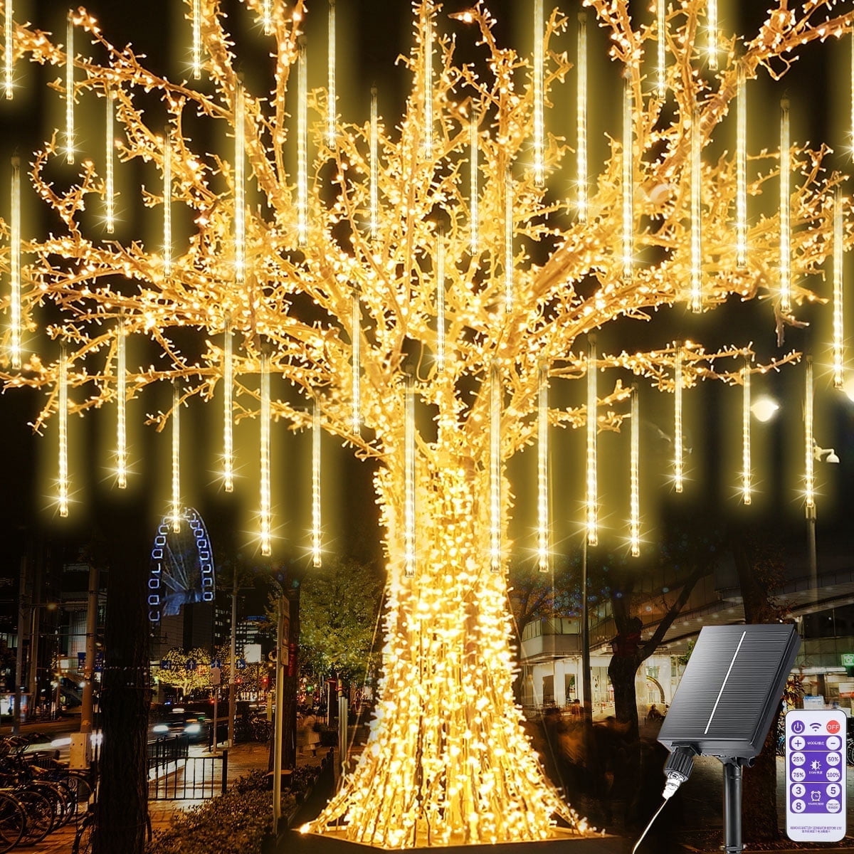 Meteor Shower Rain Lights, 8 Tube 288 LED Waterproof Icicle Snow Fall String Cascading Lights, Rain Drop Lights for Holiday Birthday Party Garden Home Patio Indoor Outdoor Decoration (Warm White)