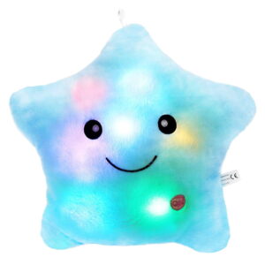 GLUAAE Creative Twinkle Glowing Stars Shape Plush Throw Pillow, LED Night Light Pillow Cushions Stuffed Toys Gifts for Kids, Christmas (Blue)