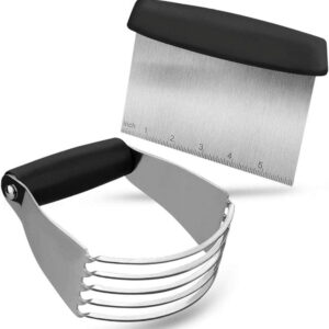 GLUAAE Dough Blender and Bench Scraper,Stainless Steel Pastry Cutter - Multipurpose Kitchen Tools for Baking Bread Butter and Pizza,Pastry Cutter Set(2 pack)