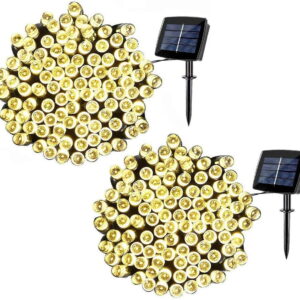 2 Pack Solar String Lights 72ft 22m 200 LED 8 Modes Solar Powered Outdoor Lighting Waterproof Christmas Fairy Lights for Xmas Tree Garden Homes Ambiance Wedding Lawn Party Decor (Warm White)