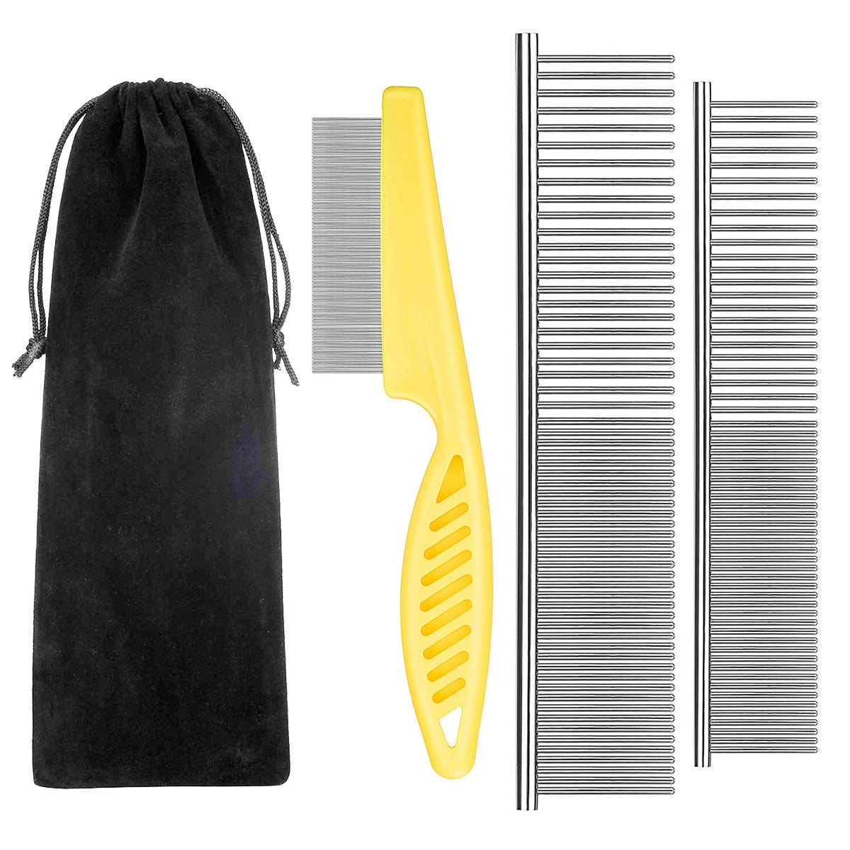 GLUAAE 2-in-1 Dog Combs, Flea comb, Metal Cat Comb with Storage Couch, Professional Grooming Tool for Long and Short Haired Dog, Cat, Pet Comb for Removing Tangles and Knots.