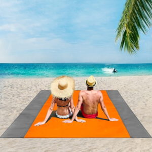 Beach Blanket, SandProof Beach Mat Large 4-7 Persons, Waterproof Picnic Mat Quick Drying Camping Blanket Made by Polyester with 4 Stakes for Outdoor Travel with Storage Bag (83" X 78")