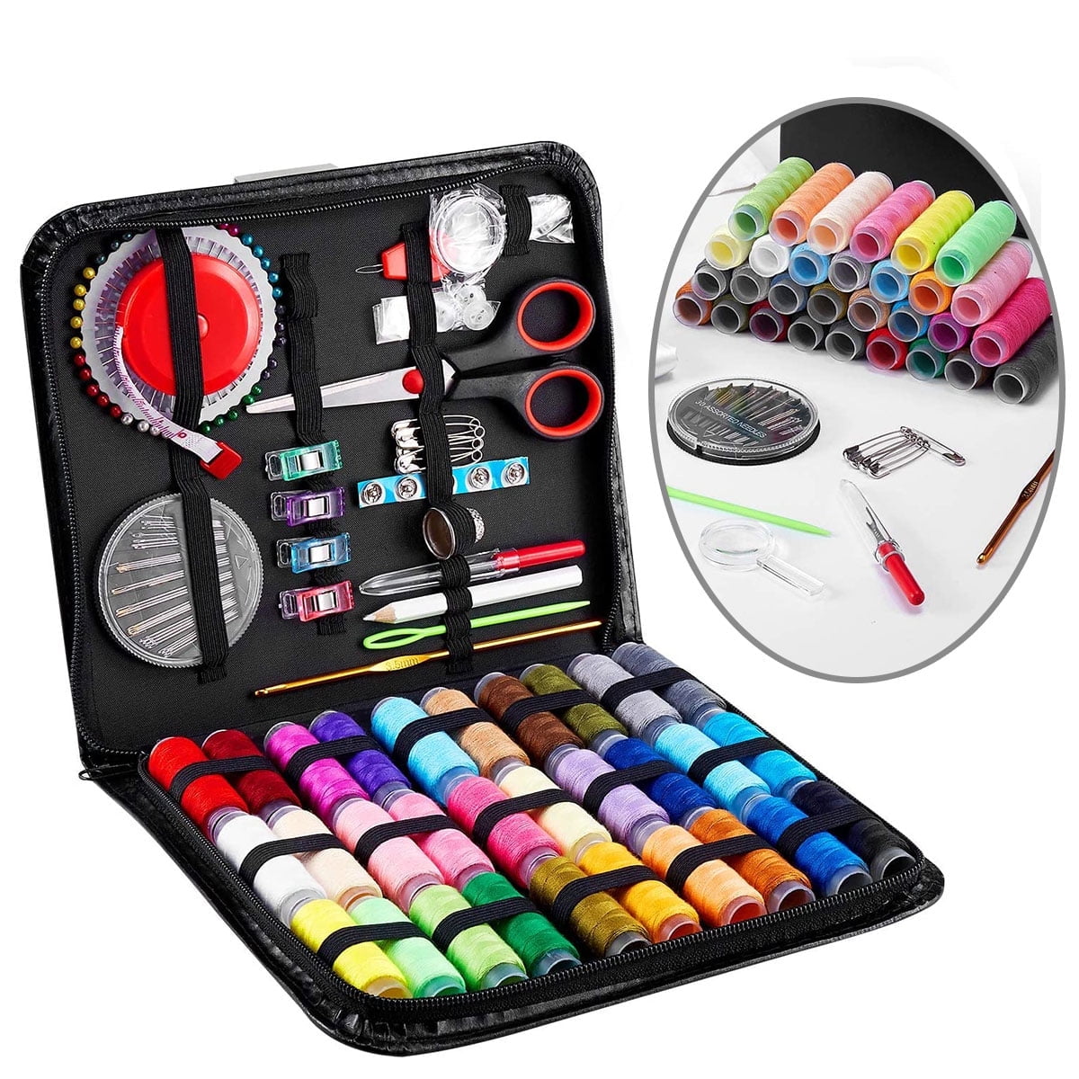 126 Pcs DIY Sewing Supplies for Beginner, Emergency, Portable Mini Travel Sewing Kits with Scissors, Thimble, Thread, Sewing Needles, Tape Measure etc