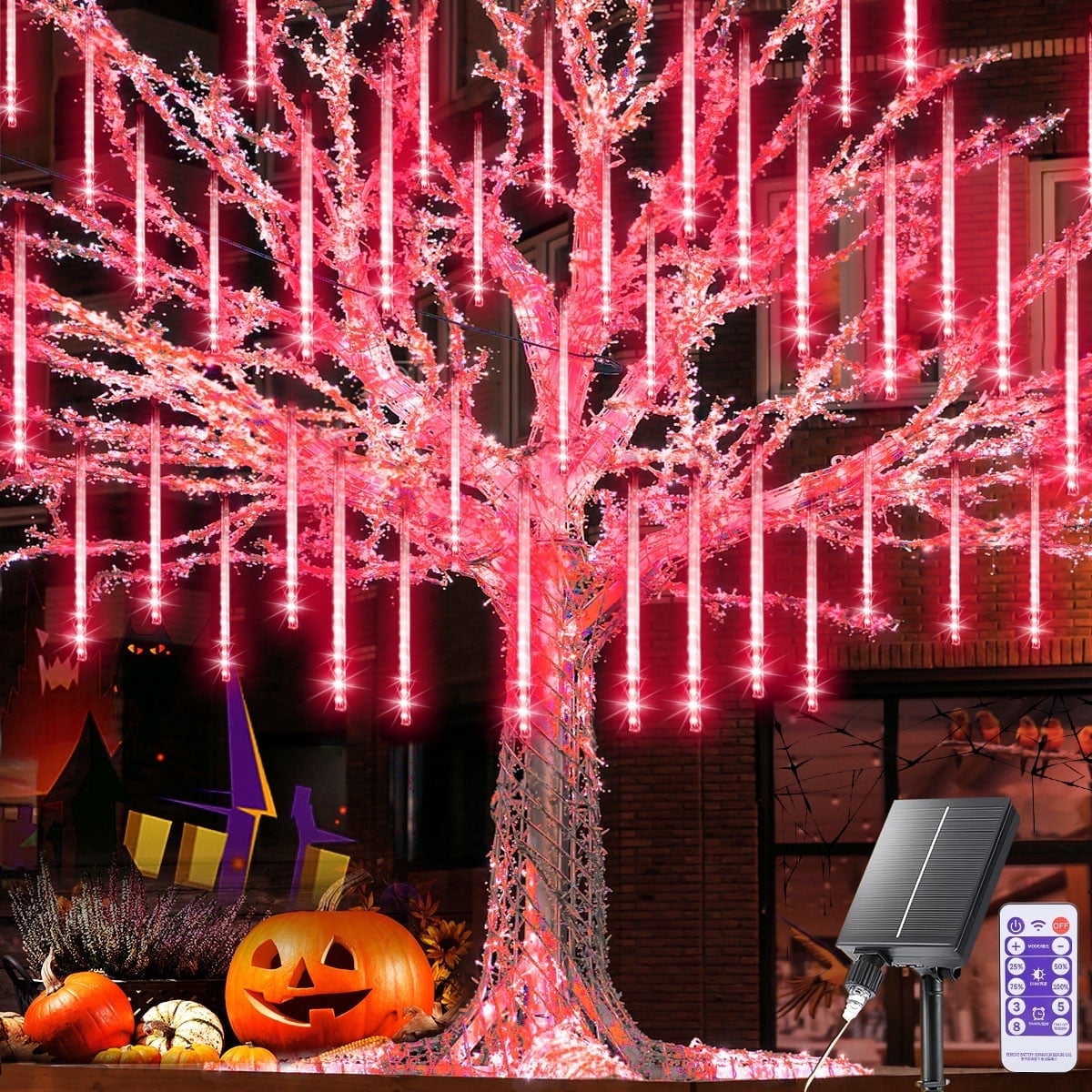 Outdoor Meteor Shower Lights, 11.8 Inch 8 Tube 192 LEDs Meteor Light, Christmas Snow Falling Rain Lights for Xmas Tree Holiday Wedding Outdoor Party Patio Decoration (Red)