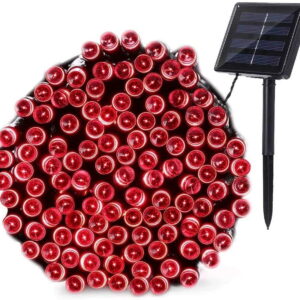 1 Pack Solar String Lights 72ft 22m 200 LED 8 Modes Solar Powered Outdoor Lighting Waterproof Christmas Fairy Lights for Xmas Tree Garden Homes Ambiance Wedding Lawn Party Decor (Red)