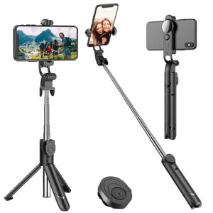 Selfie Stick Tripod, Extendable Selfie Stick Tripod Stand with Wireless Remote, Compatible with iPhone Xs/Xr/Xs Max/X/8/8 Plus/Samsung Galaxy Note 9/S9/Huawei/Honor/Google and More
