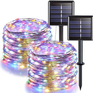 GLUAAE Solar String Lights Outdoor, Mini 33Feet 100 LED Copper Wire Lights, 8 Modes Solar Powered Fairy Lights, Waterproof Solar Decoration Lights(Multicolor)-2Pack