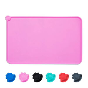GLUAAE Found Silicone Waterproof Dog Cat Pet Food Mats Tray - Non Slip Pet Dog Cat Bowl Mats Placemat - FDA Grade Dog Pet Cat Feeding Mat-PINK