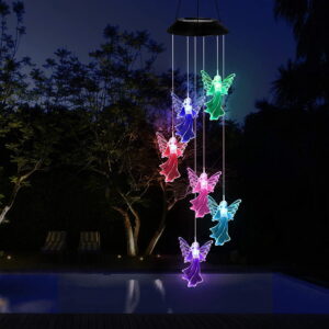 GLUAAE Solar Wind Chimes Outdoor Color-Changing Waterproof Lucky Angel Wind Moblie LED Light Portable Outdoor Chime for Patio, Deck, Yard, Garden, Home, Corridor Hanging Decoration