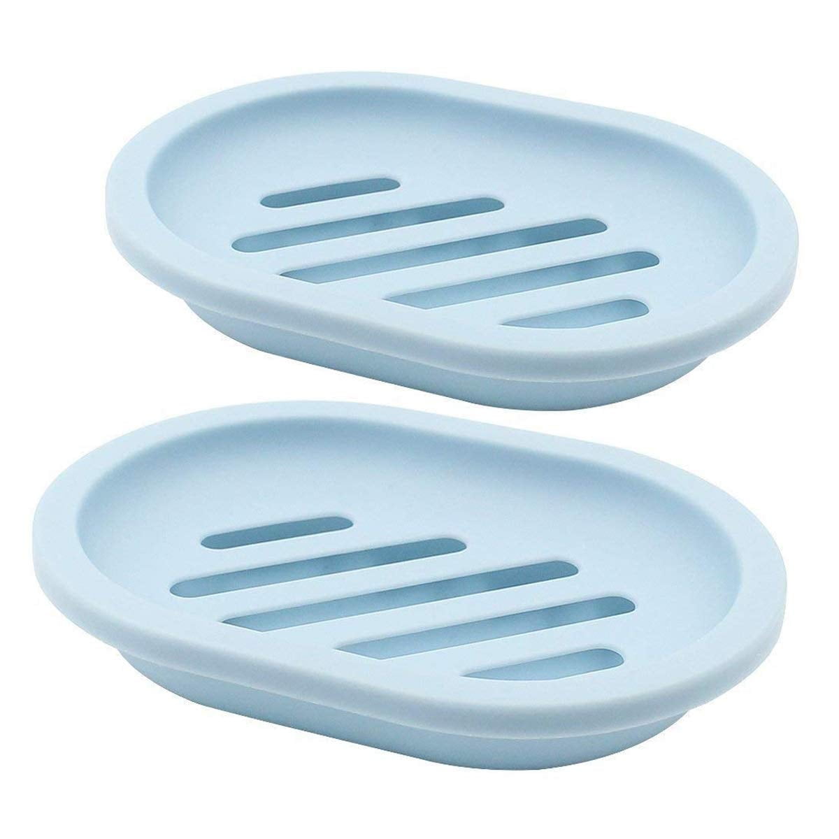 2-Pack Soap Dish with Drain, Soap Holder, Soap Saver, Easy Cleaning, Dry, Stop Mushy Soap (Blue)