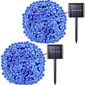 GLUAAE Solar Fairy String Lights 100 LED Christmas Decorative Lights (Blue)-2Pack